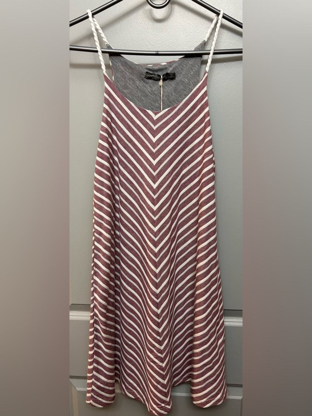 Prana Mauve & White Striped Chevron Mini Dress